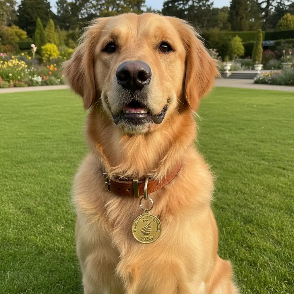 Registered dog with Hamilton City Council tag