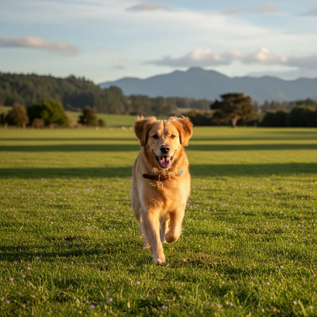 Happy registered dog in a park
