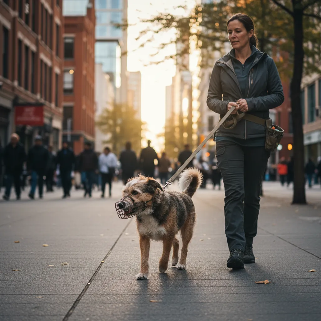 Dog wearing muzzle for safety