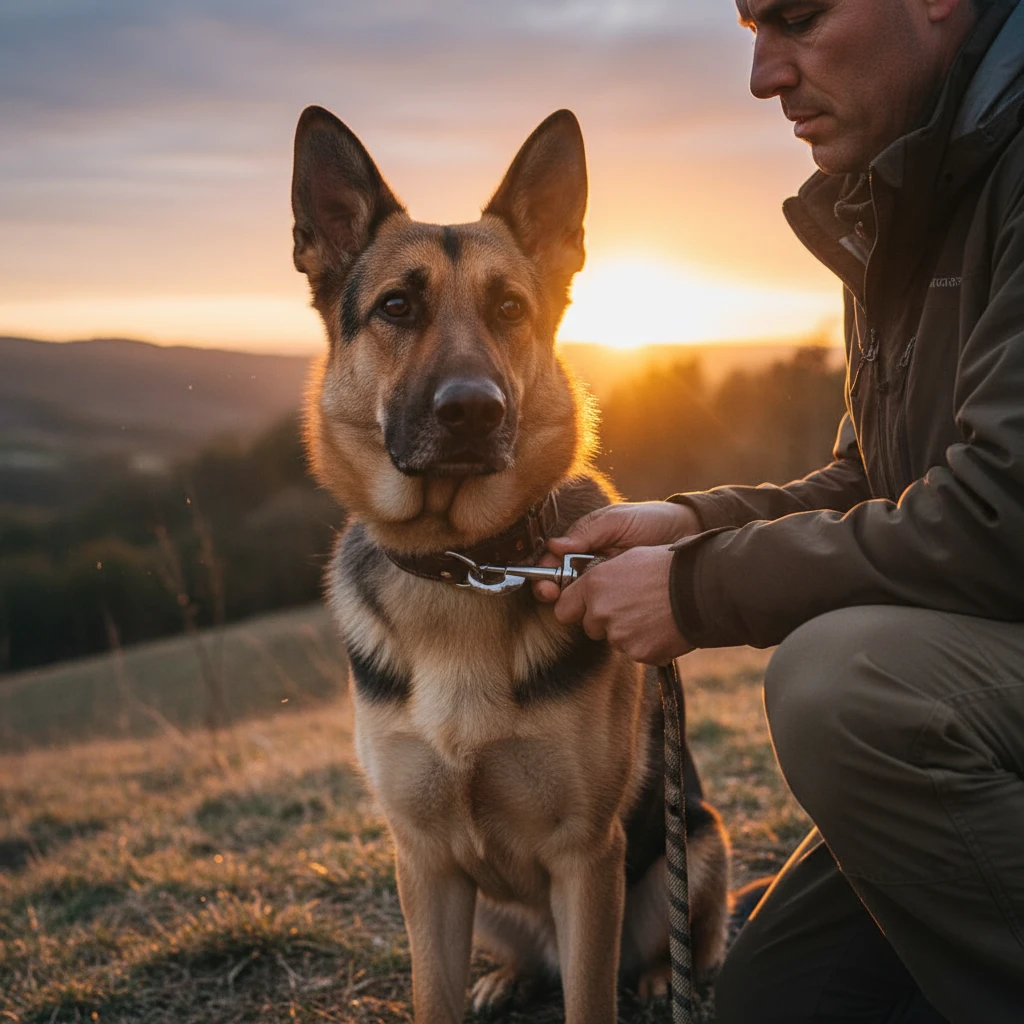 Owner leashing dog to demonstrate effective control