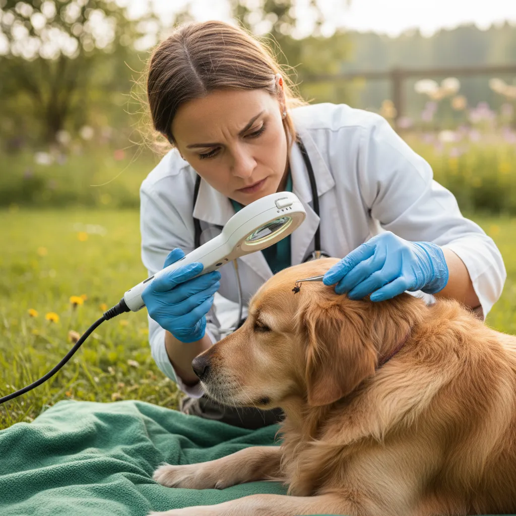 Checking dog for pests after visiting Hamilton dog parks