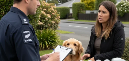 Animal control officer discussing dangerous dog classification NZ with an owner